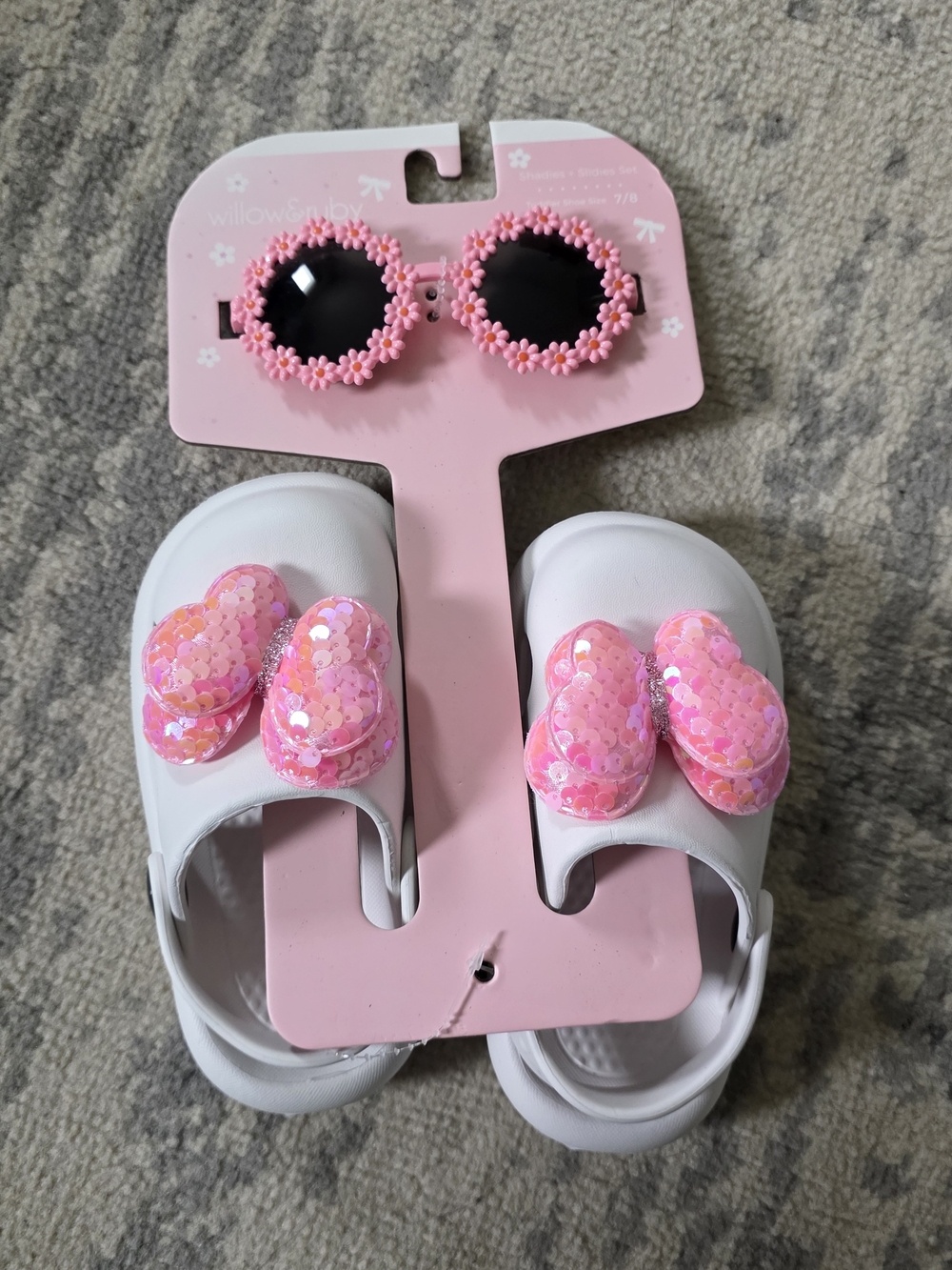 Kids White Slide Sandals Pink Sequin Butterfly | Toddler Sizes 5/6 7/8 9/10 NWT
